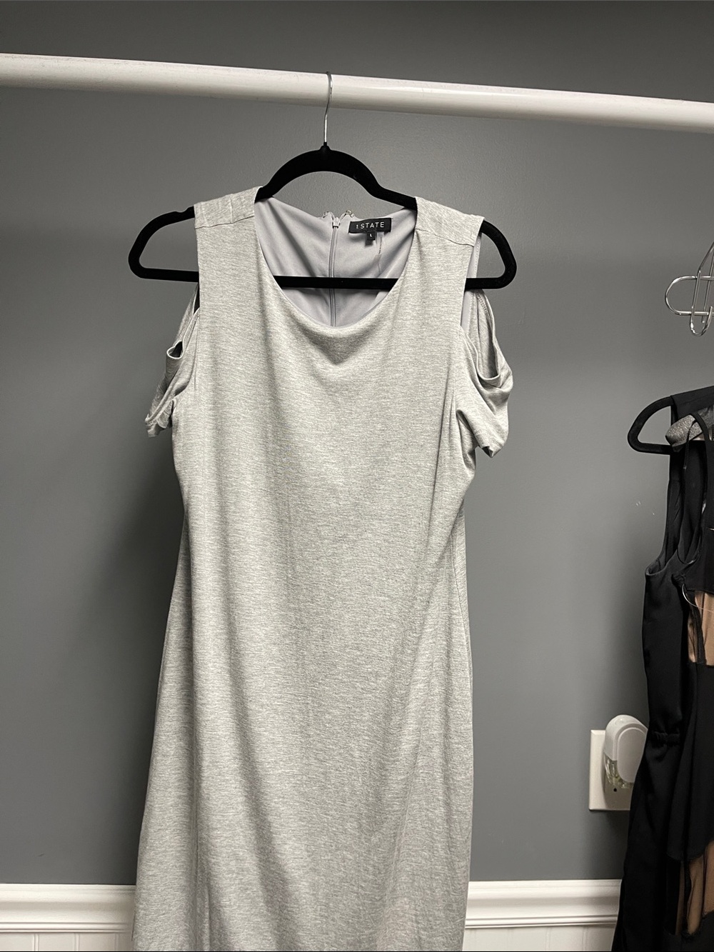 1. State light Gray Cold-Shoulder Knit Dress